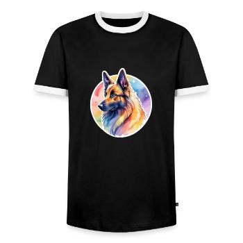 Belgischer Schäferhund Wasserfarben - Männer Kontrast-T-Shirt - Schwarz/Weiß - Vorne - AI Model Female 172 light (172cm) & AI Model Male 178 light (178cm)