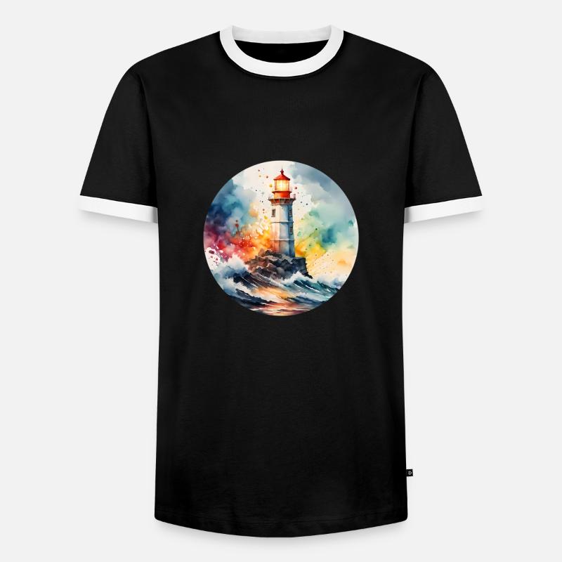 Leuchtturm Runder Batch - Männer Kontrast-T-Shirt - Schwarz/Weiß