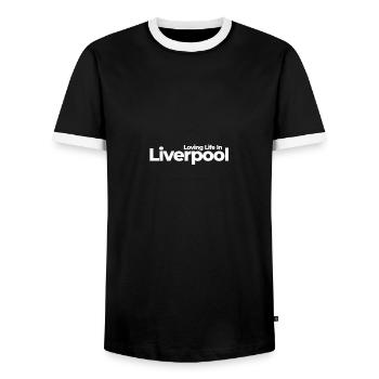 Loving Life In Liverpool - Men's Ringer Shirt - black/white - Front - AI Model Female 172 light (172cm) & AI Model Male 178 light (178cm)