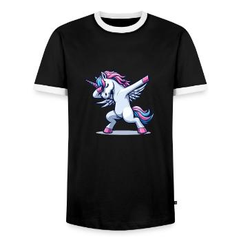Unicorn Dabbing Einhorn - Männer Kontrast-T-Shirt - Schwarz/Weiß - Vorne - AI Model Female 172 light (172cm) & AI Model Male 178 light (178cm)