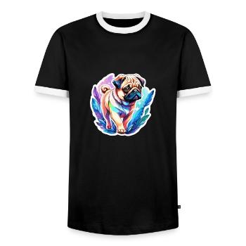 Pug Watercolors - Men's Ringer Shirt - black/white - Front - AI Model Female 172 light (172cm) & AI Model Male 178 light (178cm)
