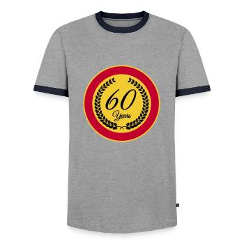60 Jahre - Männer Kontrast-T-Shirt - Grau/Navy  - Vorne - AI Model Female 172 light (172cm) & AI Model Male 178 light (178cm)