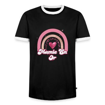 Rose Rainbow Gold Granny - Granny Gift - Men's Ringer Shirt - black/white - Front - AI Model Female 172 light (172cm) & AI Model Male 178 light (178cm)