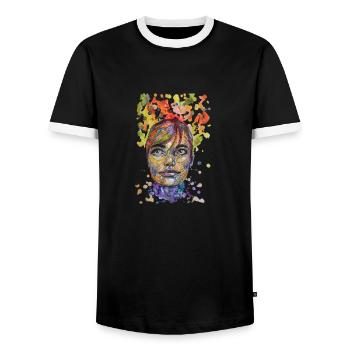 Illustration, collage, croquis, portrait, carographique - T-shirt contrasté Homme - noir/blanc - Devant - AI Model Female 172 light (172cm) & AI Model Male 178 light (178cm)