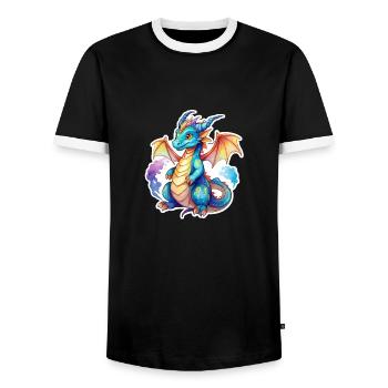 Dragon Watercolors - Men's Ringer Shirt - black/white - Front - AI Model Female 172 light (172cm) & AI Model Male 178 light (178cm)