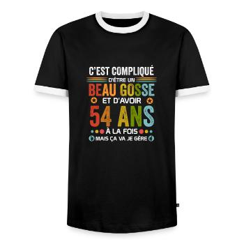 54 ans Cadeau Anniversaire 54 ans Drôle - T-shirt contrasté Homme - noir/blanc - Devant - AI Model Female 172 light (172cm) & AI Model Male 178 light (178cm)
