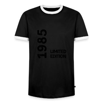 1985 Limitierte Auflage - Männer Kontrast-T-Shirt - Schwarz/Weiß - Vorne - AI Model Female 172 light (172cm) & AI Model Male 178 light (178cm)