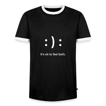It's ok to feel both Freude Trauer Wut Glück Lebe! - Männer Kontrast-T-Shirt - Schwarz/Weiß - Vorne - AI Model Female 172 light (172cm) & AI Model Male 178 light (178cm)