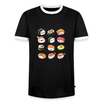 Kawaii Sushi Japan - Men's Ringer Shirt - black/white - Front - AI Model Female 172 light (172cm) & AI Model Male 178 light (178cm)