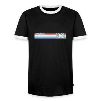 Retro 1961 Limited Edition - Men's Ringer Shirt - black/white - Front - AI Model Female 172 light (172cm) & AI Model Male 178 light (178cm)