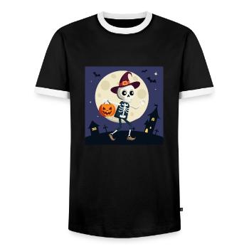 Cute skeleton in the moonlight - Men's Ringer Shirt - black/white - Front - AI Model Female 172 light (172cm) & AI Model Male 178 light (178cm)