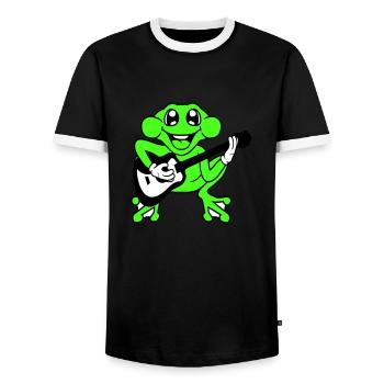 Frosch Fröschchen Spielt Gitarre Musik Gitarrist - Männer Kontrast-T-Shirt - Schwarz/Weiß - Vorne - AI Model Female 172 light (172cm) & AI Model Male 178 light (178cm)