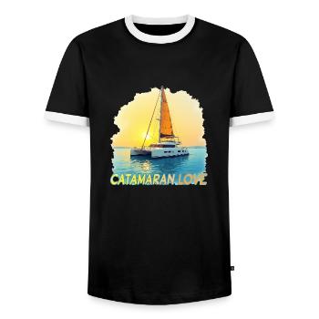 Catamaran Love, Sea, Sailing, Captain, Cat, Cat - Men's Ringer Shirt - black/white - Front - AI Model Female 172 light (172cm) & AI Model Male 178 light (178cm)