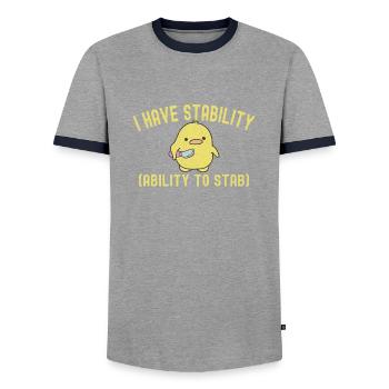 Funny I Have Stability Ability To Stab Cute Duck - Men's Ringer Shirt - grey/navy  - Front - AI Model Female 172 light (172cm) & AI Model Male 178 light (178cm)