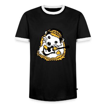 Sitzender Igel Spielt Süß Gitarre Musik Gitarrist - Männer Kontrast-T-Shirt - Schwarz/Weiß - Vorne - AI Model Female 172 light (172cm) & AI Model Male 178 light (178cm)