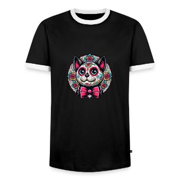 Sugar Skull Gift - Men's Ringer Shirt - black/white - Front - AI Model Female 172 light (172cm) & AI Model Male 178 light (178cm)
