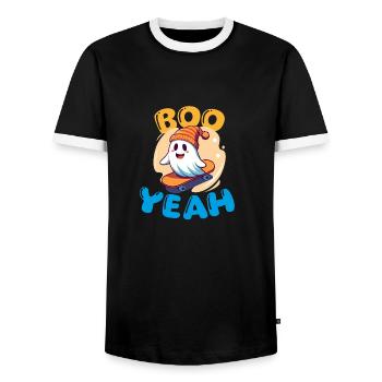 BooYeah Fun Halloween Motiv - Männer Kontrast-T-Shirt - Schwarz/Weiß - Vorne - AI Model Female 172 light (172cm) & AI Model Male 178 light (178cm)