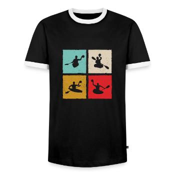 Canoe Polo Canoe Polo Player Retro Style - Men's Ringer Shirt - black/white - Front - AI Model Female 172 light (172cm) & AI Model Male 178 light (178cm)
