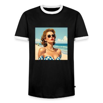 Le modèle sur la plage - T-shirt contrasté Homme - noir/blanc - Devant - AI Model Female 172 light (172cm) & AI Model Male 178 light (178cm)