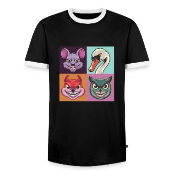 Pop Art Cygne Souris Écureuil Hibou Sourire - T-shirt contrasté Homme - noir/blanc - Devant - AI Model Female 172 light (172cm) & AI Model Male 178 light (178cm)
