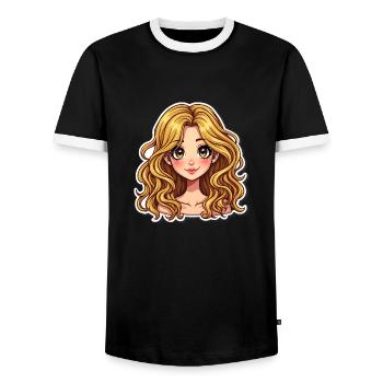SPAGHETTI GIRL - Men's Ringer Shirt - black/white - Front - AI Model Female 172 light (172cm) & AI Model Male 178 light (178cm)