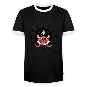 Pirat Katze Säbel Steuerrad Seeräuber Augenklappe - Männer Kontrast-T-Shirt - Schwarz/Weiß - Vorne - AI Model Female 172 light (172cm) & AI Model Male 178 light (178cm)