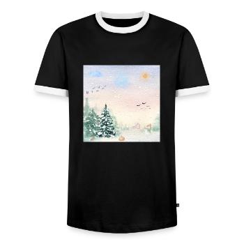 Winter Wonderland Snowy Landscape - Men's Ringer Shirt - black/white - Front - AI Model Female 172 light (172cm) & AI Model Male 178 light (178cm)