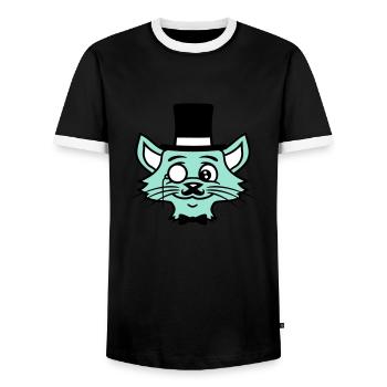 Sir Cat Gentleman Chapeau haut de forme Monocle Rich Gentleman - T-shirt contrasté Homme - noir/blanc - Devant - AI Model Female 172 light (172cm) & AI Model Male 178 light (178cm)