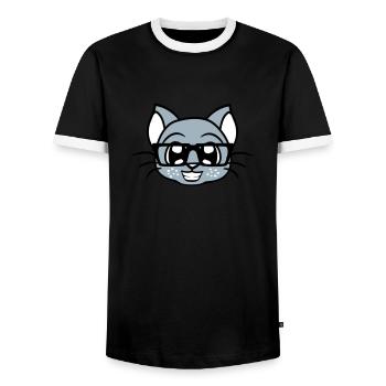 Smart Nerd Cat Horn-Rimmed Glasses Geek Kitten Glasses - Men's Ringer Shirt - black/white - Front - AI Model Female 172 light (172cm) & AI Model Male 178 light (178cm)