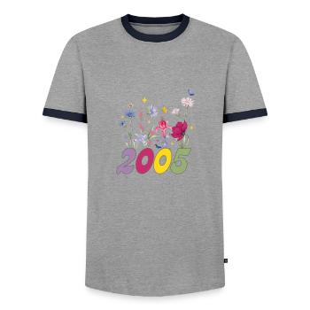 Year of birth 2005 wildflowers - Men's Ringer Shirt - grey/navy  - Front - AI Model Female 172 light (172cm) & AI Model Male 178 light (178cm)