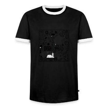 Iconic London Sketch Design - Men's Ringer Shirt - black/white - Front - AI Model Female 172 light (172cm) & AI Model Male 178 light (178cm)