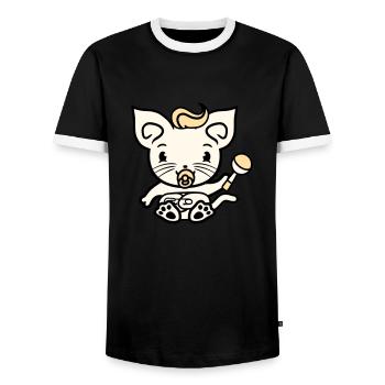 Bébé chat mignon sucette chaton hochet enfant - T-shirt contrasté Homme - noir/blanc - Devant - AI Model Female 172 light (172cm) & AI Model Male 178 light (178cm)