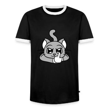 Méchant chat montre un doigt d’honneur Insulte Main Fun - T-shirt contrasté Homme - noir/blanc - Devant - AI Model Female 172 light (172cm) & AI Model Male 178 light (178cm)