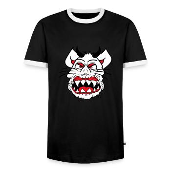 Démon Monstre Chat Halloween Horreur Cornes de Diable - T-shirt contrasté Homme - noir/blanc - Devant - AI Model Female 172 light (172cm) & AI Model Male 178 light (178cm)