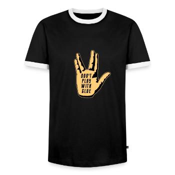 DON'T PLAY WITH GLUE ! (cinéma, film, série, geek) - T-shirt contrasté Homme - noir/blanc - Devant - AI Model Female 172 light (172cm) & AI Model Male 178 light (178cm)