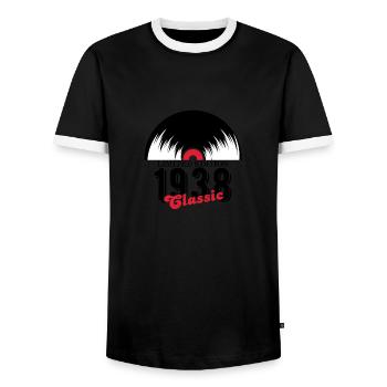 Limited edition 1938 Classic vinyl - Men's Ringer Shirt - black/white - Front - AI Model Female 172 light (172cm) & AI Model Male 178 light (178cm)