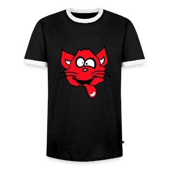 Chat Plisse les yeux Drôle Fou Langue Sortie Grimace - T-shirt contrasté Homme - noir/blanc - Devant - AI Model Female 172 light (172cm) & AI Model Male 178 light (178cm)