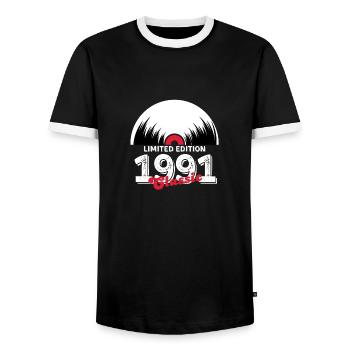 Limitierte Auflage 1991 Klassisches Vinyl - Männer Kontrast-T-Shirt - Schwarz/Weiß - Vorne - AI Model Female 172 light (172cm) & AI Model Male 178 light (178cm)