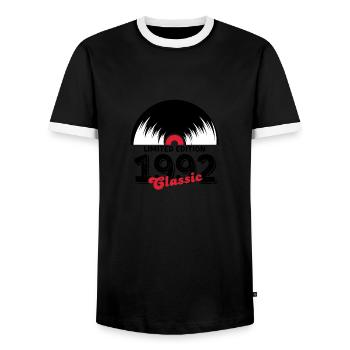 Limitierte Auflage 1992 Klassisches Vinyl - Männer Kontrast-T-Shirt - Schwarz/Weiß - Vorne - AI Model Female 172 light (172cm) & AI Model Male 178 light (178cm)
