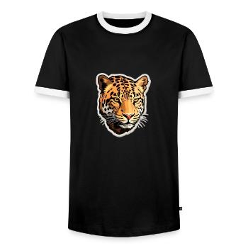 Leopard - Men's Ringer Shirt - black/white - Front - AI Model Female 172 light (172cm) & AI Model Male 178 light (178cm)