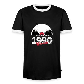Limitierte Auflage 1990 Classic Vinyl - Männer Kontrast-T-Shirt - Schwarz/Weiß - Vorne - AI Model Female 172 light (172cm) & AI Model Male 178 light (178cm)