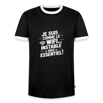 I'm like WiFi... unstable but essential! - Men's Ringer Shirt - black/white - Front - AI Model Female 172 light (172cm) & AI Model Male 178 light (178cm)