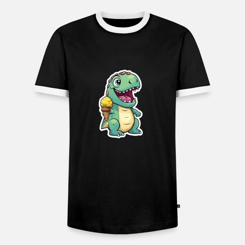 Dino eats cream - Men's Ringer Shirt - black/white