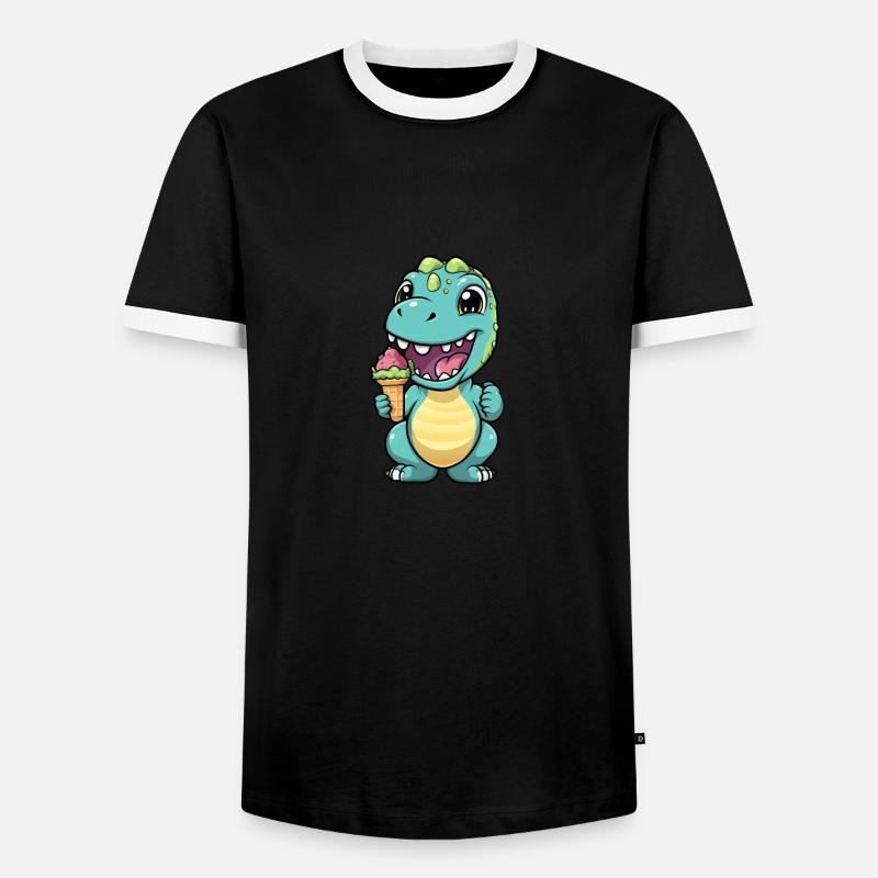 Dino isst Eis - Männer Kontrast-T-Shirt - Schwarz/Weiß