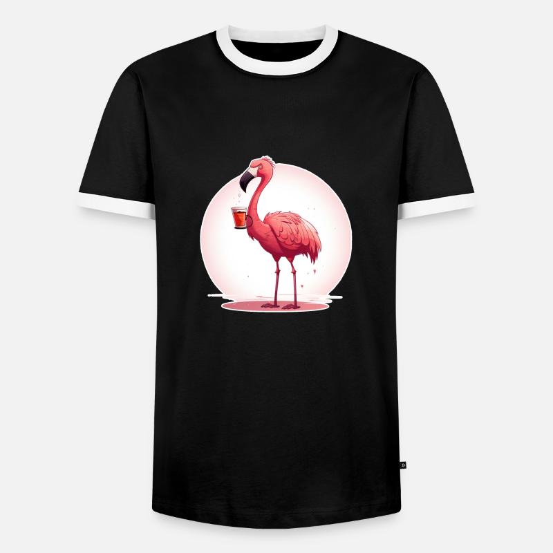 Flamingo drinks coffee - Men's Ringer Shirt - black/white