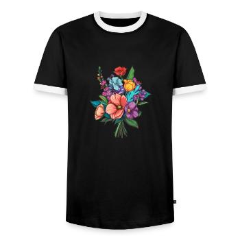 Bouquet Flowers Blossoms - Men's Ringer Shirt - black/white - Front - AI Model Female 172 light (172cm) & AI Model Male 178 light (178cm)