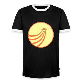 Airplane Flying In The Sun Flying Stripe Round - Men's Ringer Shirt - black/white - Front - AI Model Female 172 light (172cm) & AI Model Male 178 light (178cm)