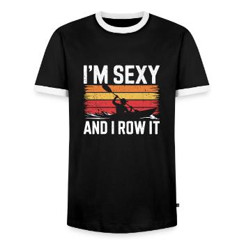 Gift idea for kayak adventures - Men's Ringer Shirt - black/white - Front - AI Model Female 172 light (172cm) & AI Model Male 178 light (178cm)