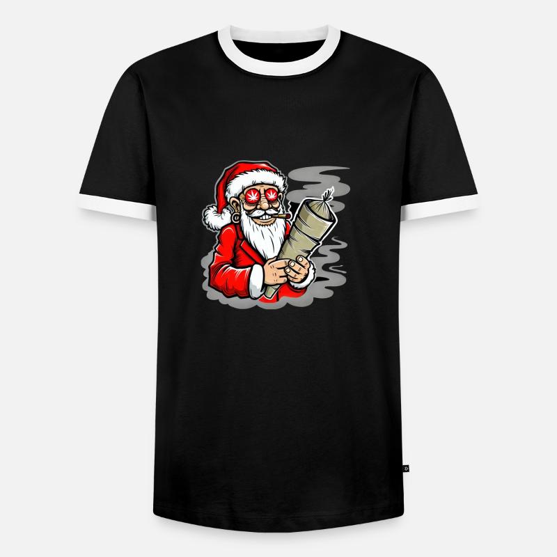 Kiffender Weihnachtsmann Hanf - Männer Kontrast-T-Shirt - Schwarz/Weiß