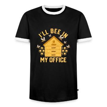 I'll Bee In My Office Beekeeper ApiaristBeekeeping - Men's Ringer Shirt - black/white - Front - AI Model Female 172 light (172cm) & AI Model Male 178 light (178cm)
